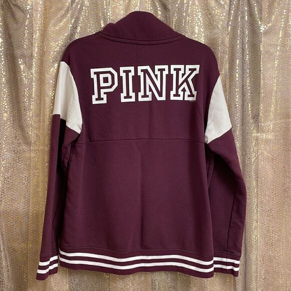 PINK Victoria’s Secret purple wine maroon/white 1/4 zip pullover sweater, size L - Picture 4 of 6